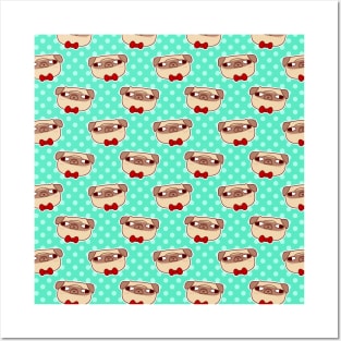 Bow Tie Pug Face Pattern Posters and Art